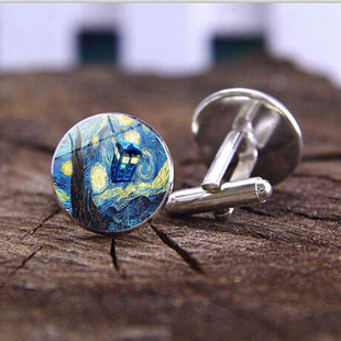 Cross-border New Accessories Van Gogh Time Gem Cufflinks French Shirt Men's Cufflinks Cuffnails Jewelry Wholesale