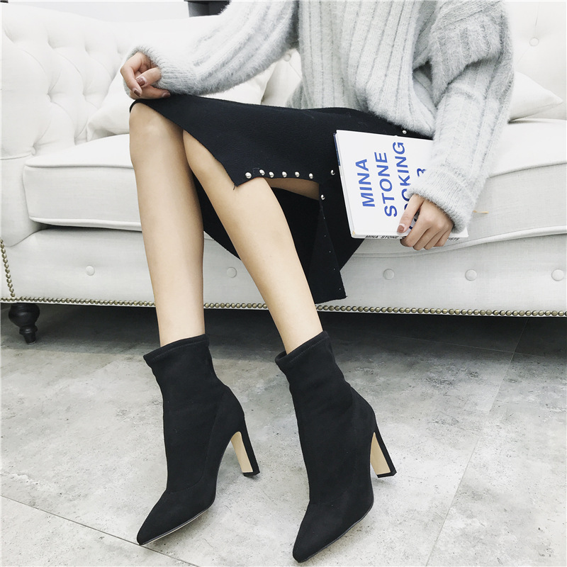 pointed high heel pointed short boots  NSHU39108