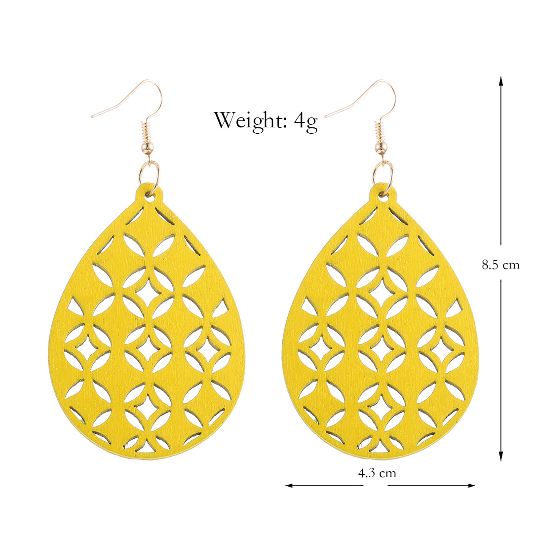Retro Water Droplets Solid Color Wood Hollow Out Women's Drop Earrings 1 Pair display picture 1
