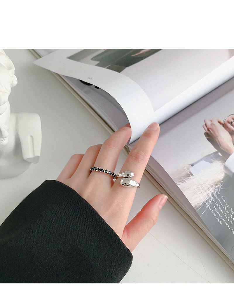 Jt307 Korean Style S925 Sterling Silver Ring Cold Style Minimalist Glossy Water Drop Open-end Ring For Women Temperament Silver Ring display picture 5