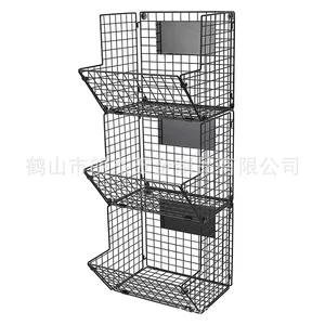 跨境厨房置物架三层蔬果收纳篮铁艺壁挂式折叠款水果篮子厂家现货