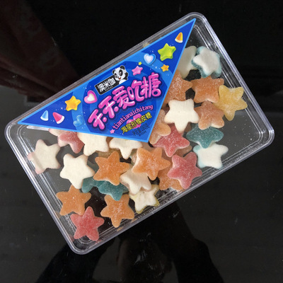 澳米伽180克长方形盒装橡皮糖五角星/海星形软糖多彩色水果味糖果
