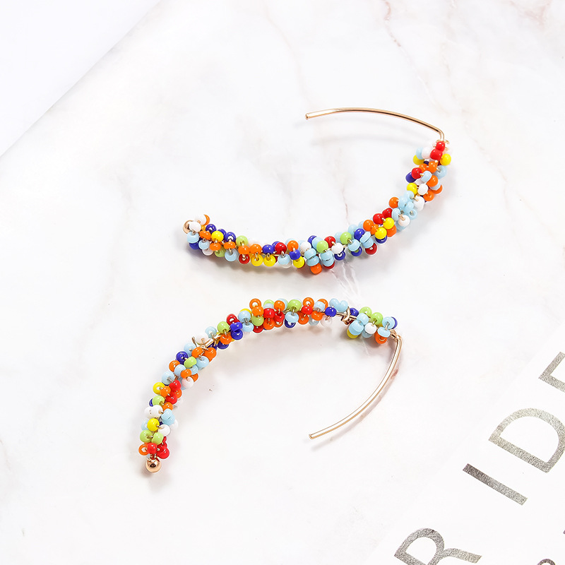 Bohemian Multicolor Beads Curved Earrings display picture 4