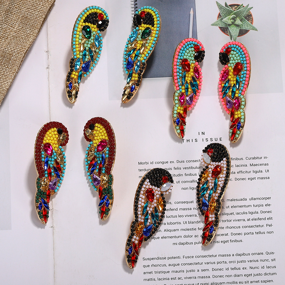 Feminine  Zodiac Parrot Alloy Rhinestone Earrings NHJQ128129picture1