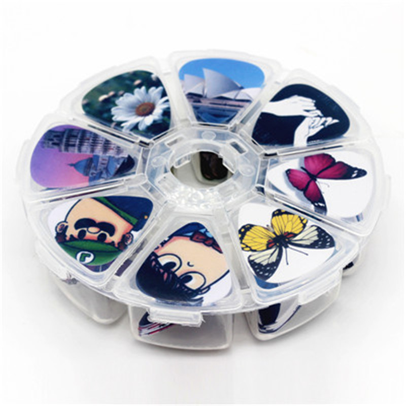 Juego de 50 púas de guitarra con diseño colorido, accesorios para instrumentos musicales, ukelele folk, accesorios para instrumentos musicales al por mayor.