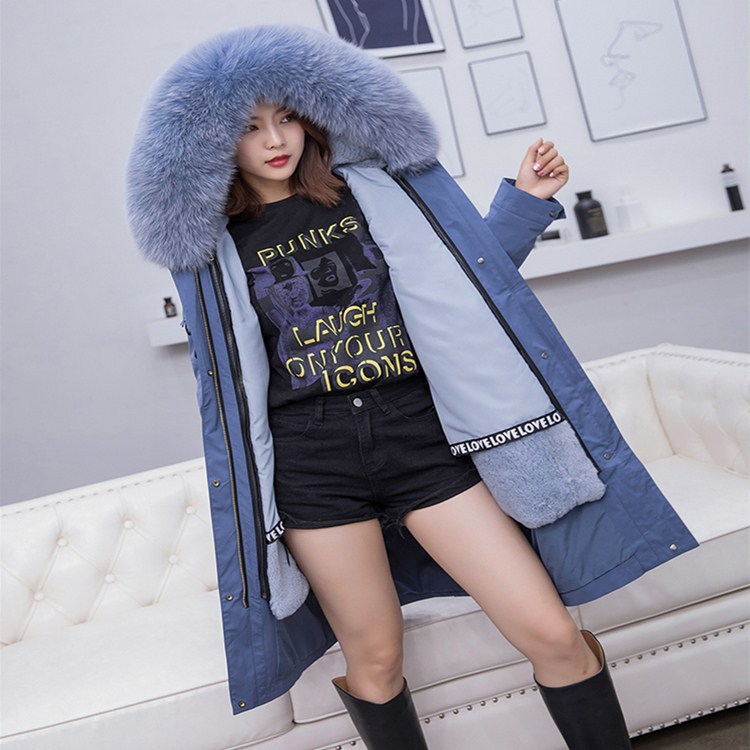 2019 new pattern Faction overcome Rabbit hair Internal bile Removable Fox feather collar leather and fur coat Long coat