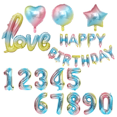 40 Gradient aluminum foil balloon baby birthday party Wedding celebration arrangement Rainbow colors 32 number Aluminum balloons