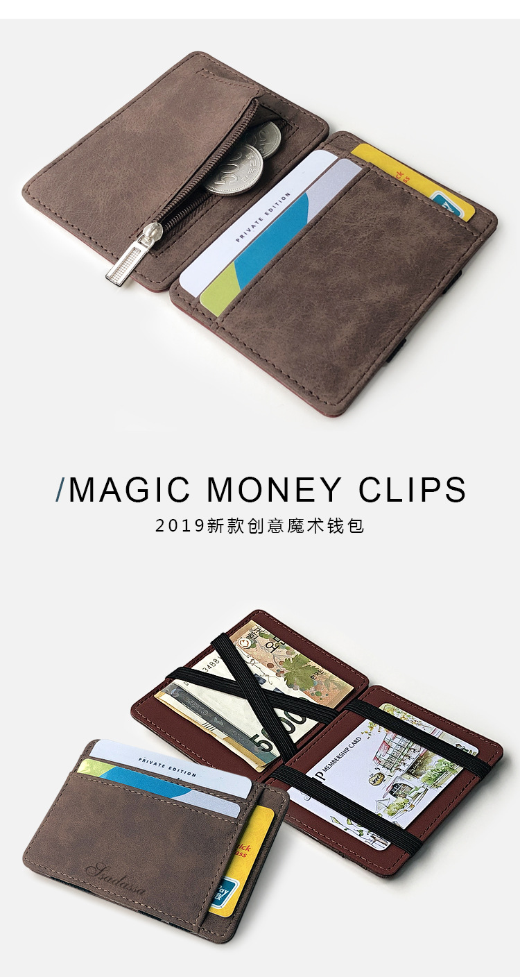 Korean Fashion Wild Creative Models Matte Leather Magic Wallet Card Package Zipper Coin Purse Men's Wallet Wholesale Nihaojewelry display picture 1