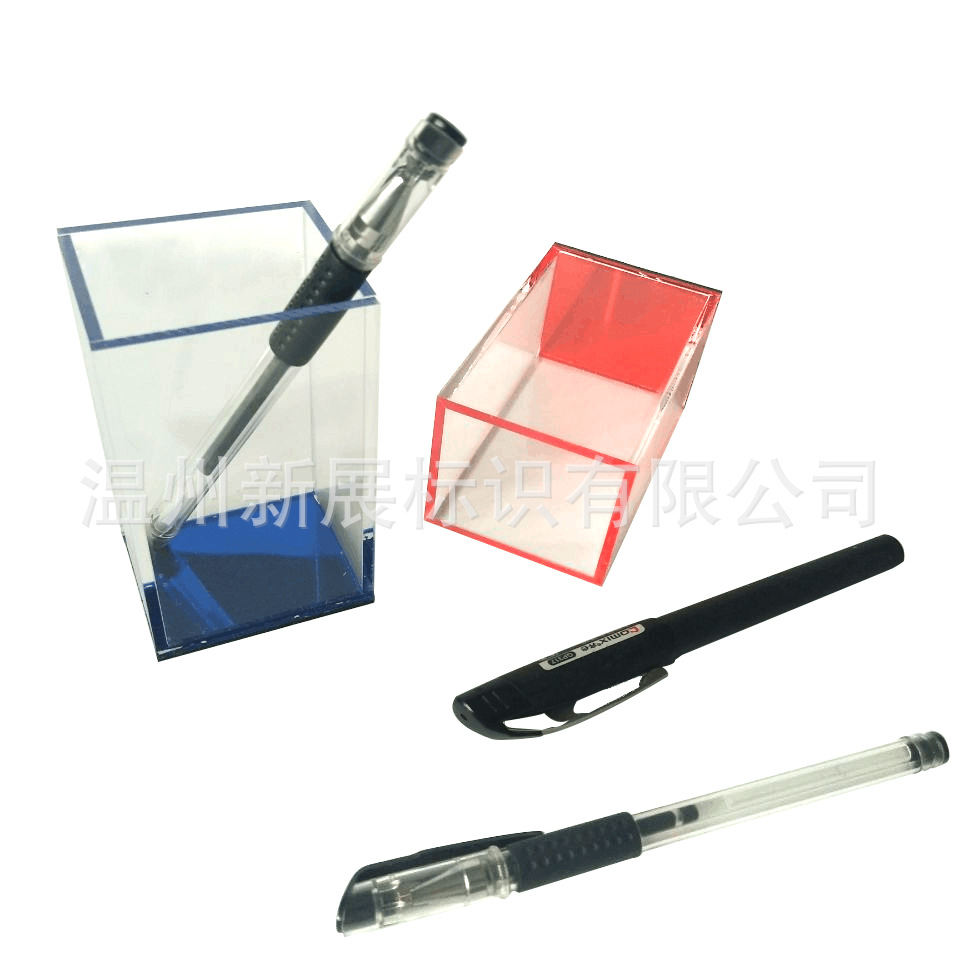 亚克力办公室文具笔架方形学生展示镜面红蓝笔筒多功能收纳盒