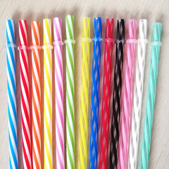 6-color blended colored ring straight straw disposable screw-in straw with translucent stripe PP plastic hard straw with clip