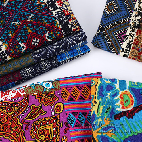 Cotton and Linen Printed Fabric Patchwork Women's Clothing Dress Ethnic Style Handmade Fabric