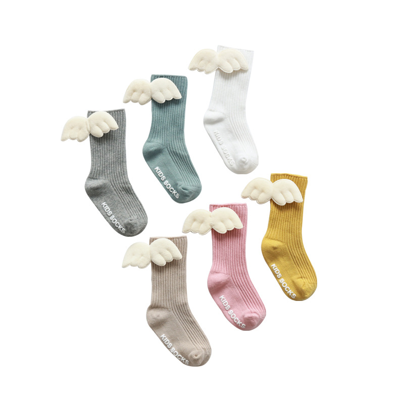 Calcetines para niños primavera y otoño estilo coreano niños y niñas a mitad de la pantorrilla Medias alas pila Calcetines bebé antideslizante piso Calcetines Niño