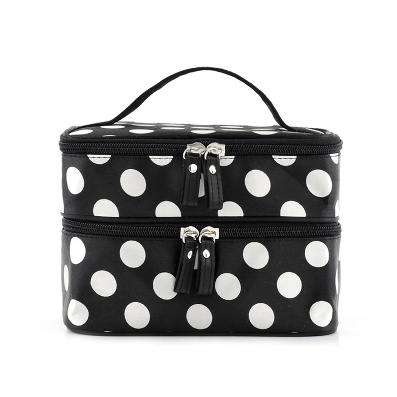 New Big Dot Double Layer Cosmetic Bag Polka Dot Storage Bag Wash Bag Handbag Waterproof