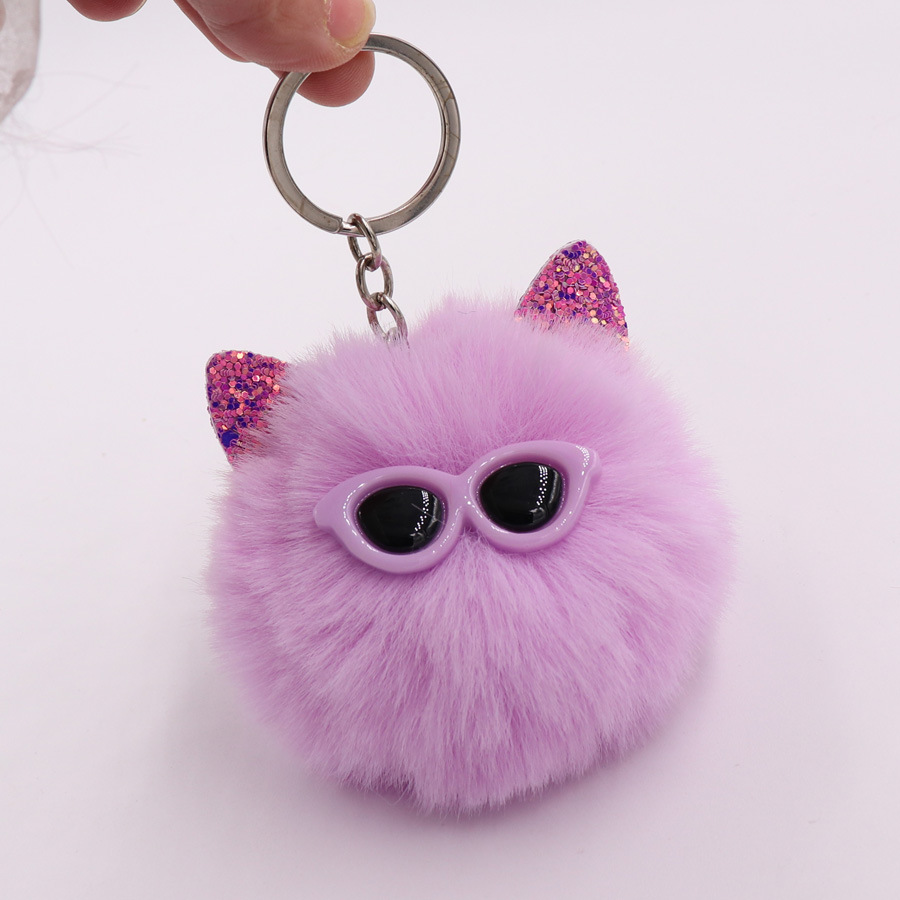 Lindo elfo colgante de peluche simulación conejo piel brillo oído ojo piel bola llavero ropa colgante