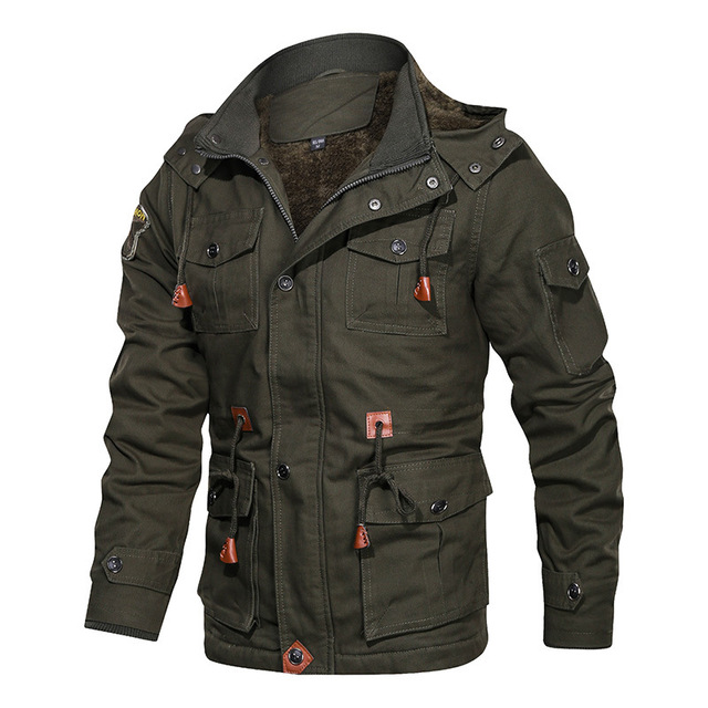 Autumn and winter men’s cotton washable detachable hooded Plush medium length jacket for men