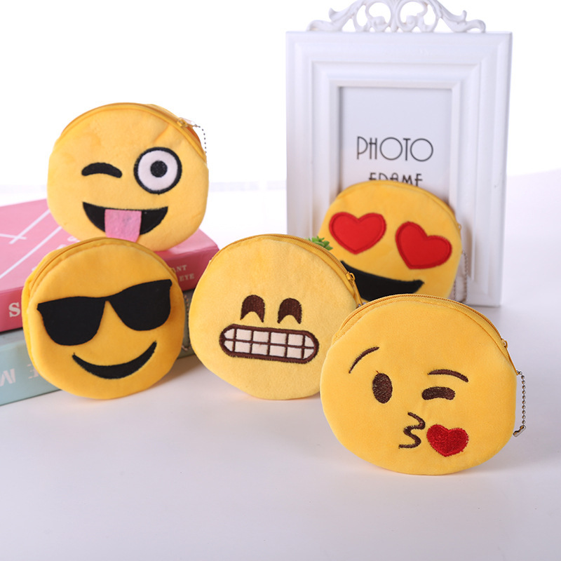 Harajuku zipper classic cute little smiley face change emoji expression coin bag cute plush pendant wholesale