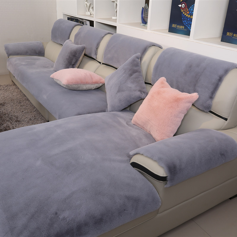 冬季毛絨防滑沙發墊加厚兔毛歐式真皮組合沙發坐墊定制簡約飄窗墊