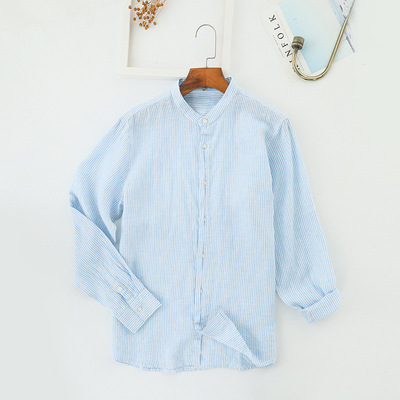 Ma off 19 In spring and summer Linen shirt M fresh stripe Long sleeve Crisp Linen Shirt B030