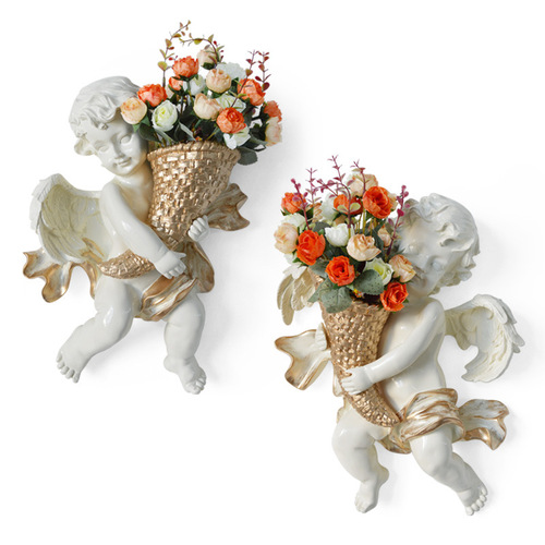 Cross-border wholesale creative angel flowerpot European three-dimensional wall decoration wall decoration resin crafts wall background wall decoration