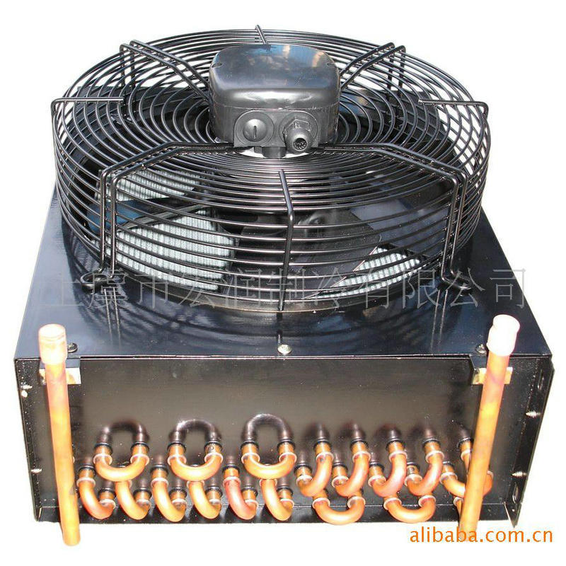 厂家供应 翅片式风冷冷凝器铜管高效换热器带风机冷库散热器定做