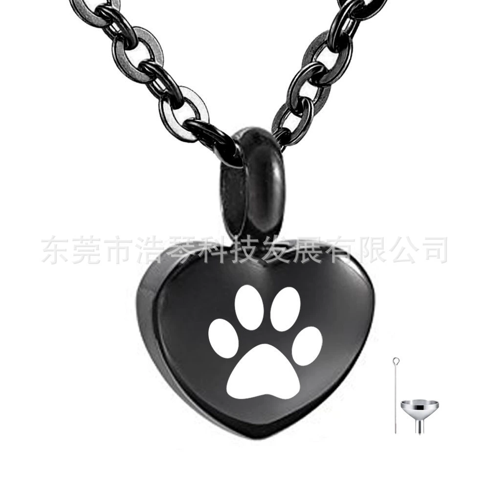 Трансграничные поставки из нержавеющей стали черный в форме сердца собака Лапа печать пепел кулон памятные ПЭТ пепел ожерелье флакон духов