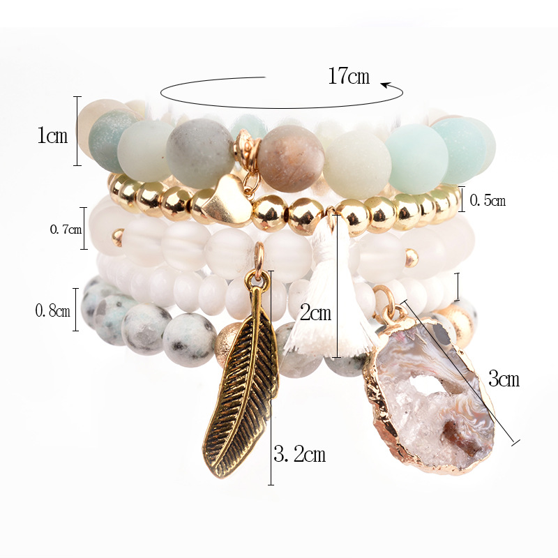 Women'S Gender Plating Design 1 Set Fashion Leaf Natural Stone Plating Bracelets