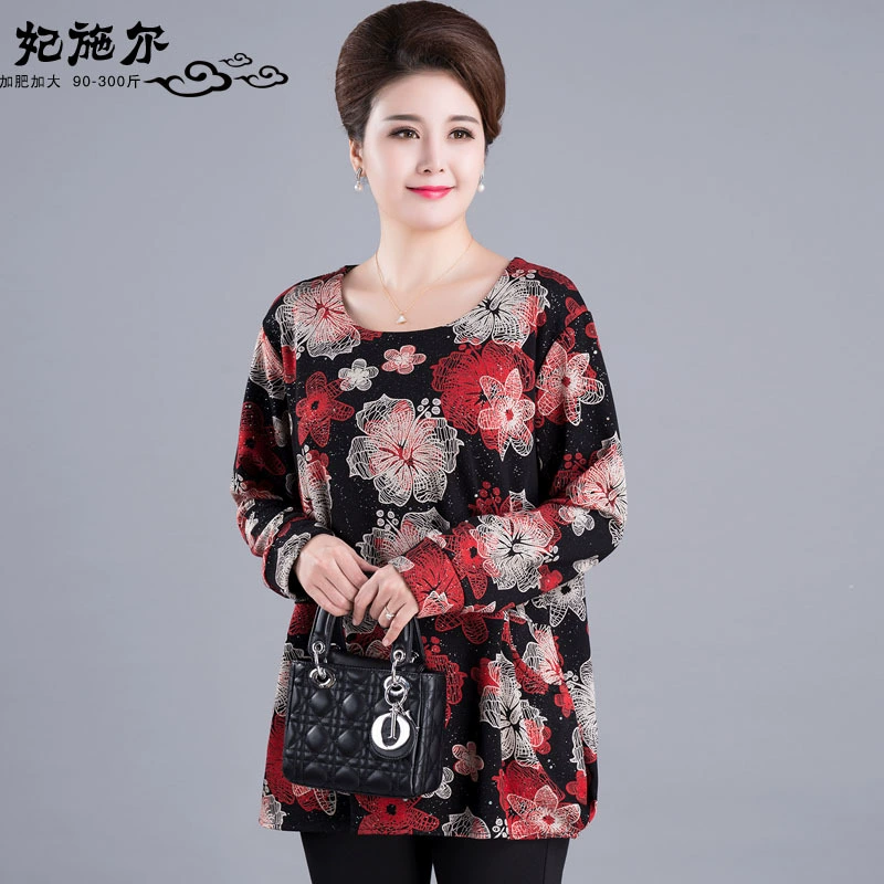 Модная маминая стрейч-рубашка 2010, женская футболка, новинка, для среднего и пожилого возраста, красная весна, осень и зима, большие размеры, стрейч 12XL