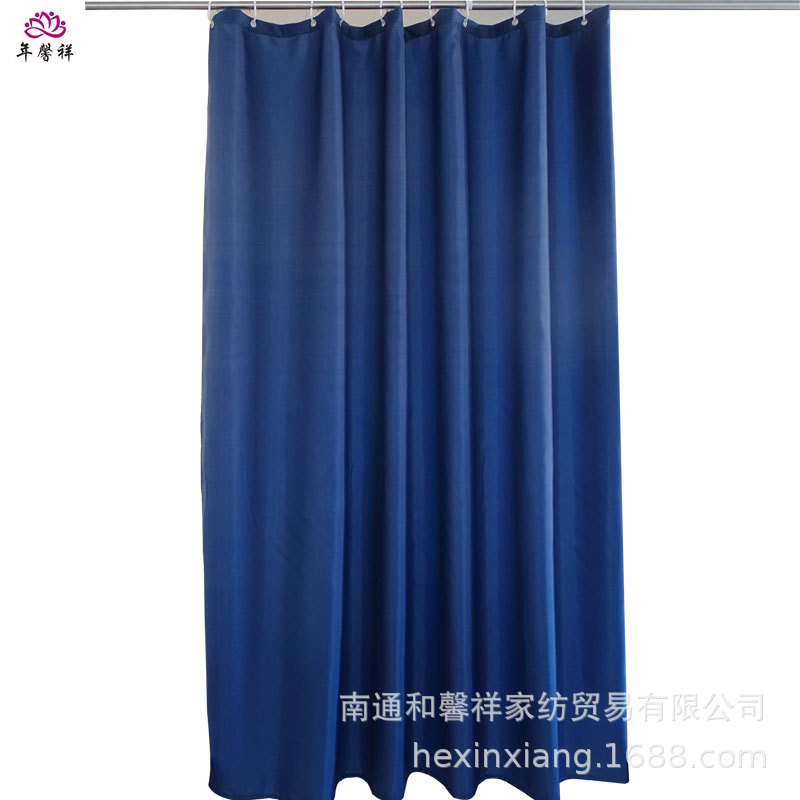Cortina de ducha transfronteriza al por mayor espesada poliéster liso impermeable Cortina de ducha Hotel aplicable Cortina de ducha azul oscuro