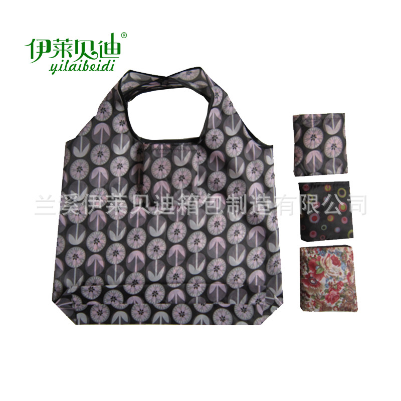 批发印花布内带小口袋折叠袋 方形环保购物袋厂家定做印logo