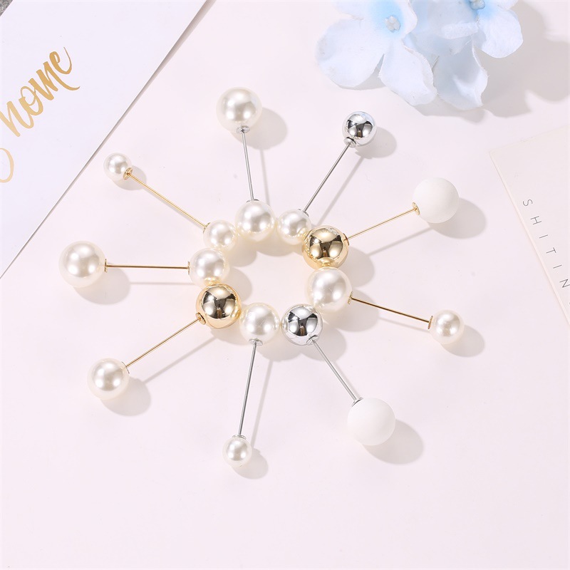 New Double-headed Pearl Word Pin Simple Anti-buffing Brooch Collar Brooch Fashion Wild Neckline Pin Shawl Buckle display picture 4