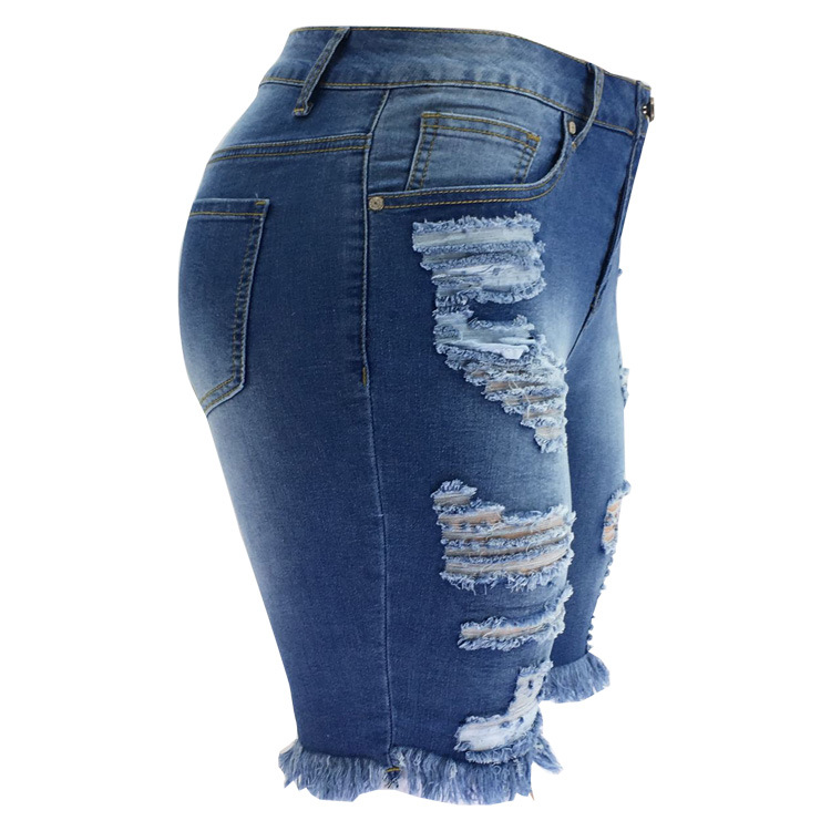 trend high-elastic ripped denim shorts NSYB65111