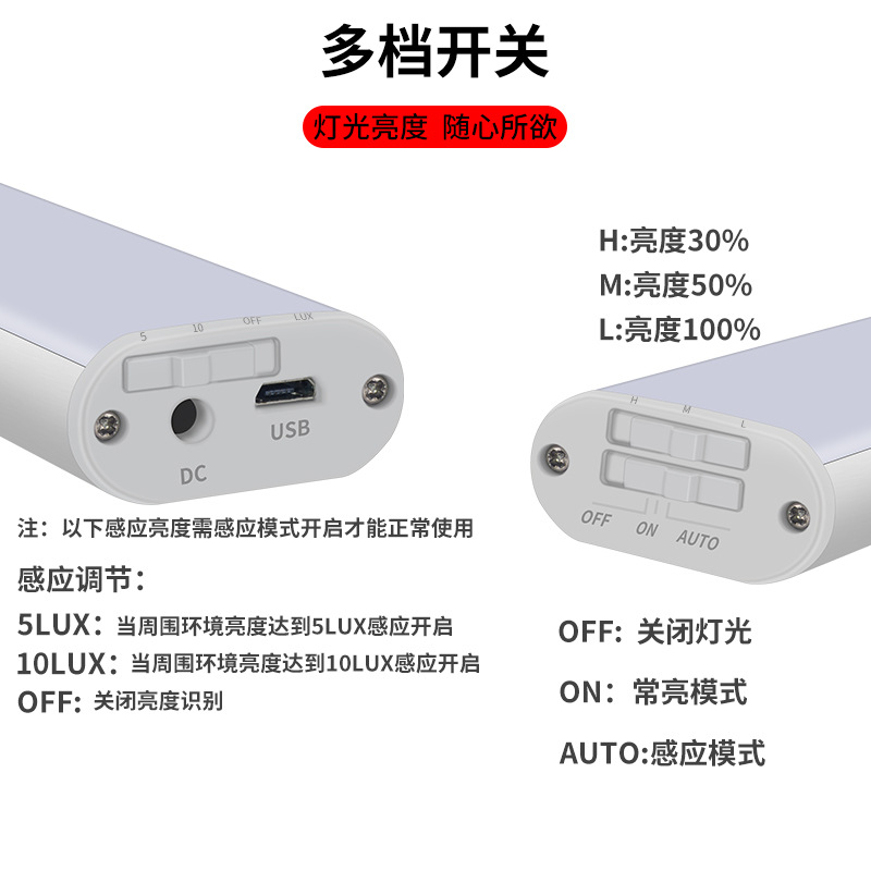 led充电无线感应灯智能感应橱柜衣柜灯家用卧室走廊玄关usb小夜灯