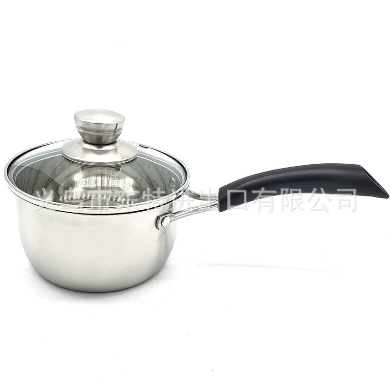 Factory direct sales of stainless steel milk pot three-piece set, milk and noodle pot for export, 14-18cm single handle milk pot gift detail image 6