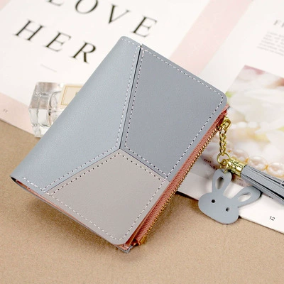 Short zipper wallet, Korean style, universal card holder, compact 12.4×9.6×2.1 cm