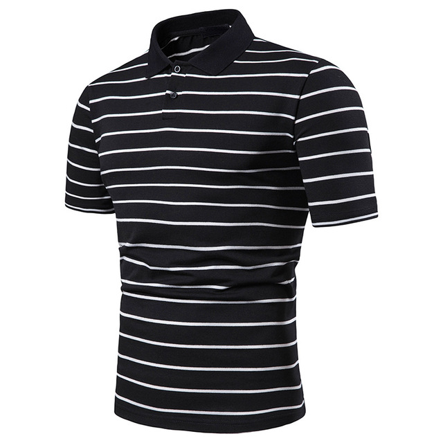 Fashion Matching Short Sleeve T-shirt Stripes Men’s Flip Collar 