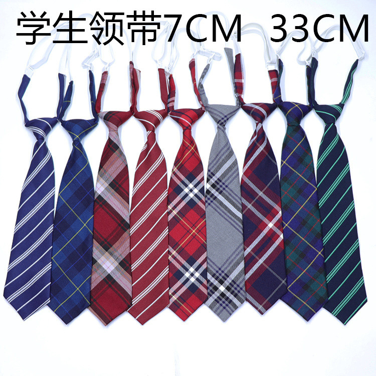 Japanese Jk College Style Brown Retro Tie for Women, Lazy No-Tie Burgundy Shirt Accessory Versatile Black Stripes