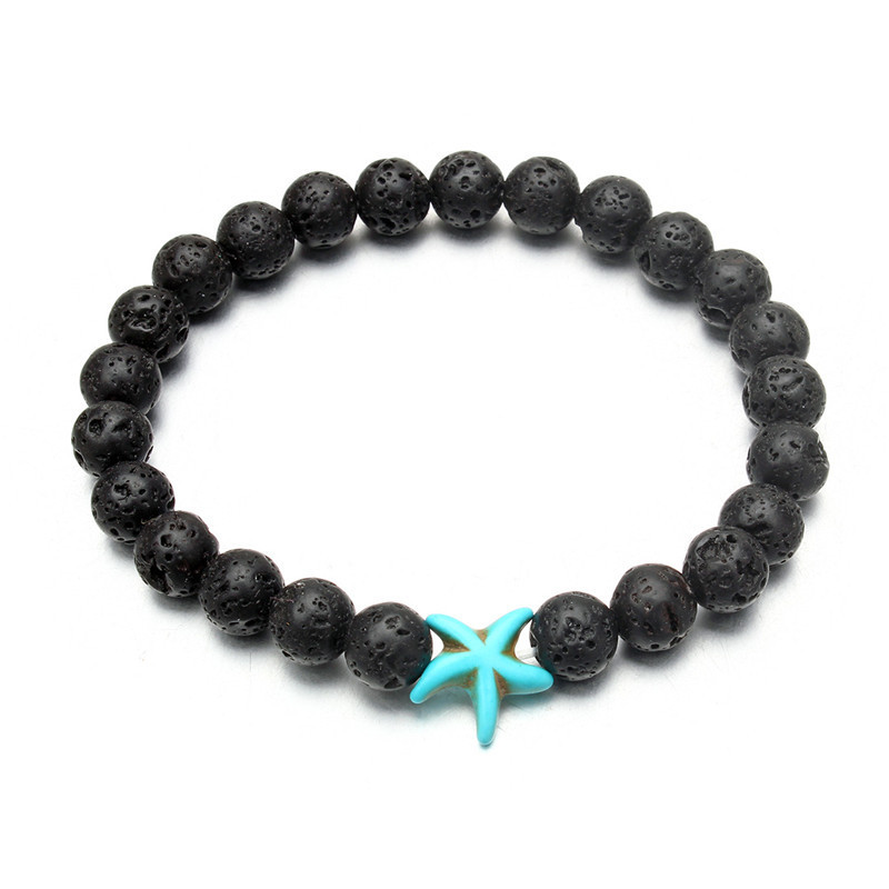AliExpress hot sale natural white pine couple turtle bracelet black lava volcanic stone bracelet wholesale SLBR046