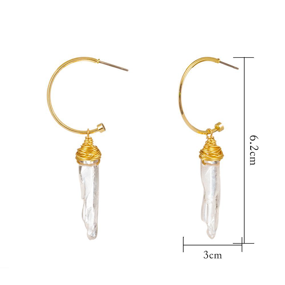 European And American Creative Fashion C-shaped Hand-wound Transparent Natural Stone Earrings display picture 1