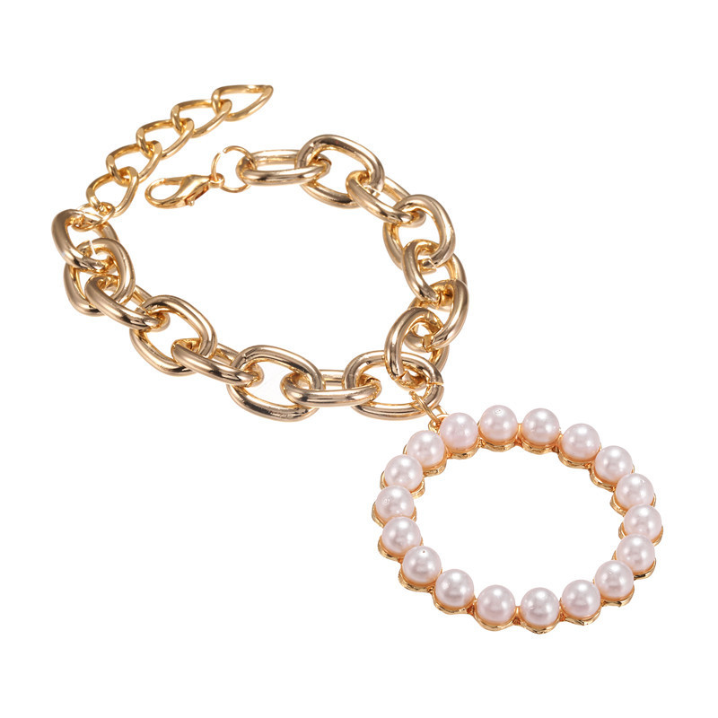 Fashion Alloy Chain Pearl Circle Bracelet display picture 3