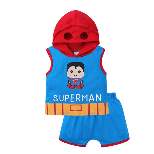 2024 summer boys' suits new style vest hooded with bread shorts men's and women's baby suits children's clothing