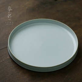 月白汝窑圆形干泡盘家用壶承日式开片可养功夫茶具茶道零配件