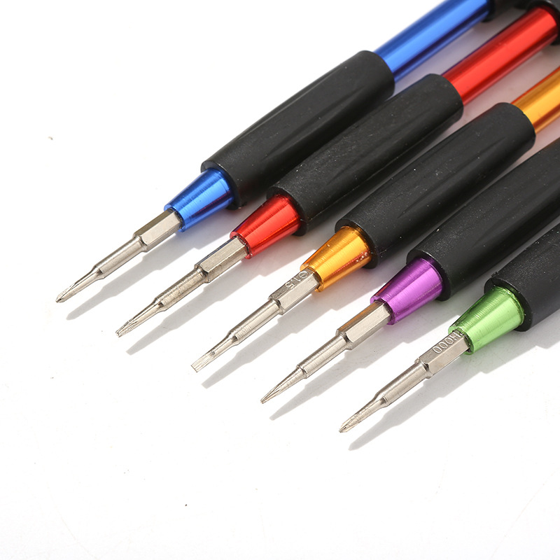 Juego de destornillador de doble burbuja de aleación de aluminio de 5 piezas de un solo uso herramienta de reparación de teléfonos móviles destornillador de precisión mango de metal
