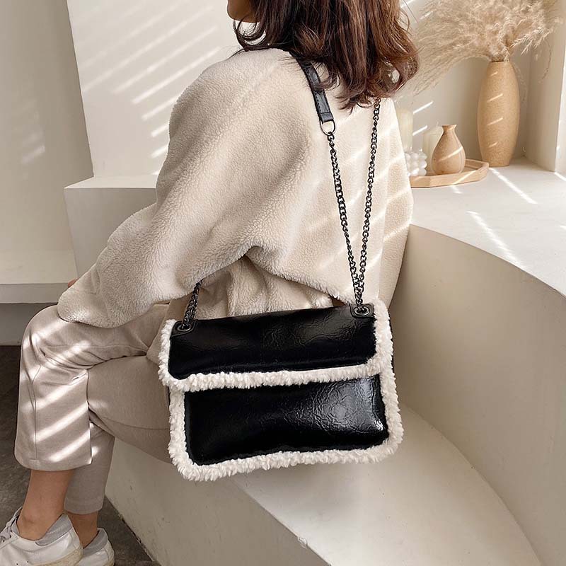 高级感包包女包2019秋冬新款羊羔毛链条流浪包时尚单肩斜挎包批发|ms