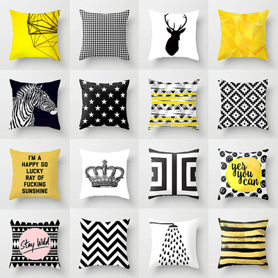 18'' Cushion Cover Pillow Case Nordic yellow and black abstract geometric pillow cover sofa art cushion cover
