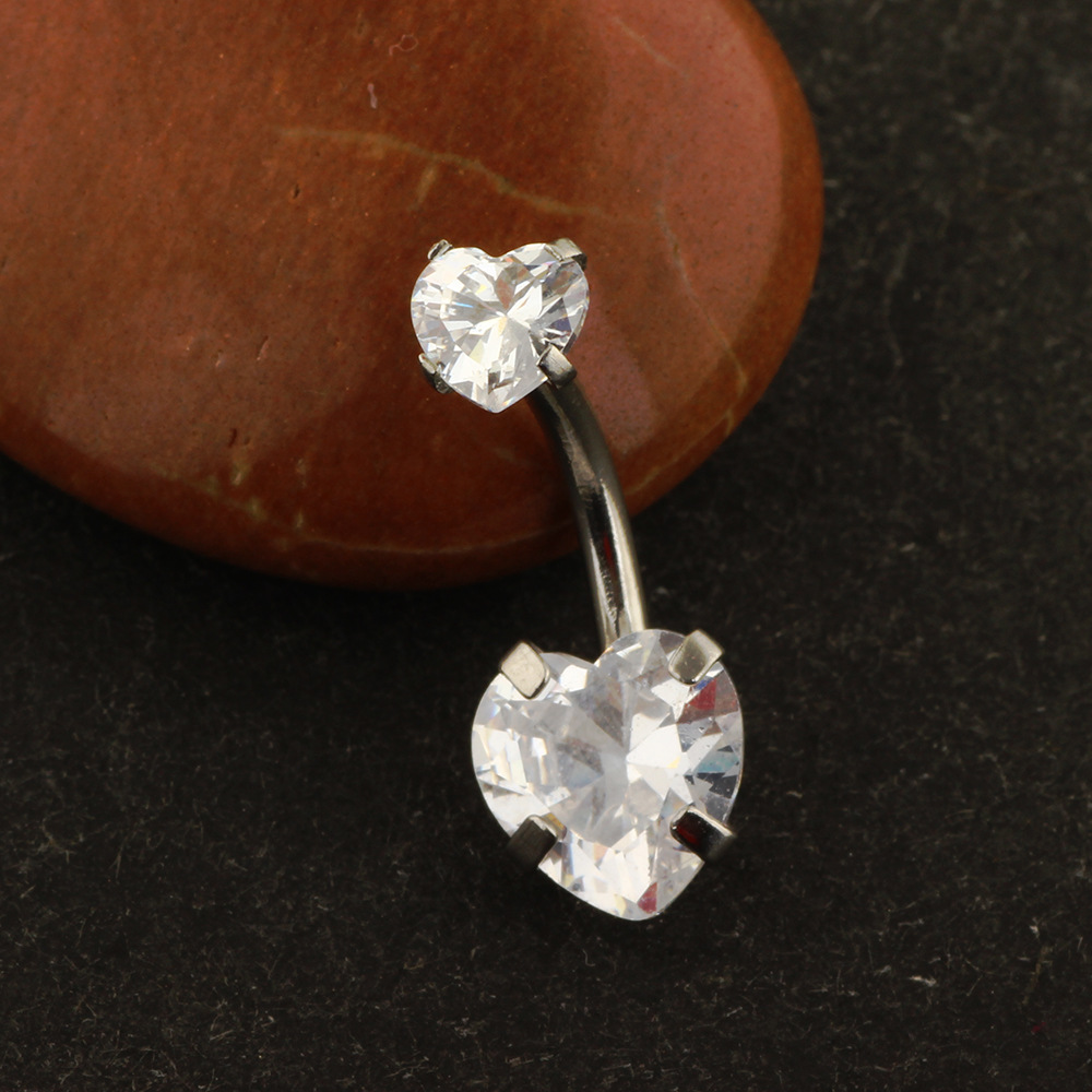 New Small Navel Ring with CZ Gem Stainless Steel Belly Button Piercing Jewelry Peach Fashion detail image 13