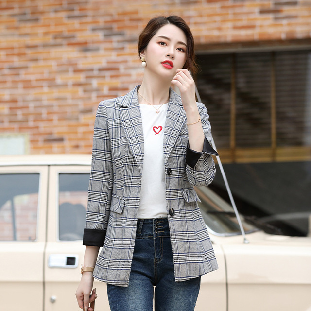 Autumn new style jacket lapel fashion checked suit professional suit