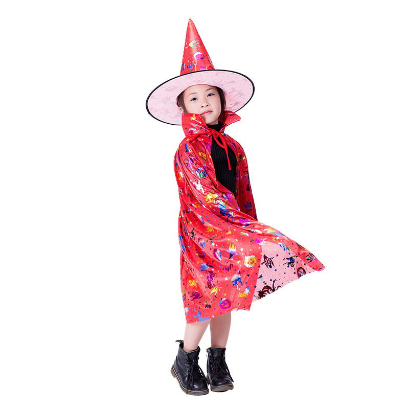 Nuevo capas de Halloween para niños cosplay magia bruja sombrero capas de jardín de infantes espectáculo vestuario