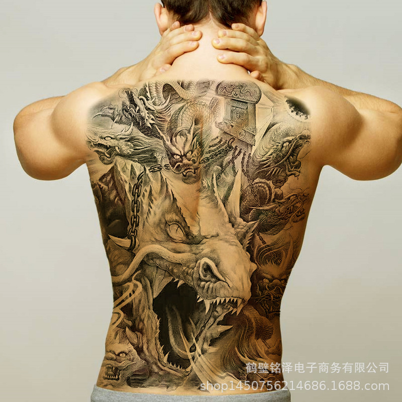 2025 Full Back Tattoo Sticker Waterproof New Kowloon Coffin Character Skeleton Geisha Cross-Border Spot Wholesale 2025 Full Back Tattoo Sticker Waterproof New Kowloon Coffin Character Skeleton Geisha Cross-Border Spot Wholesale