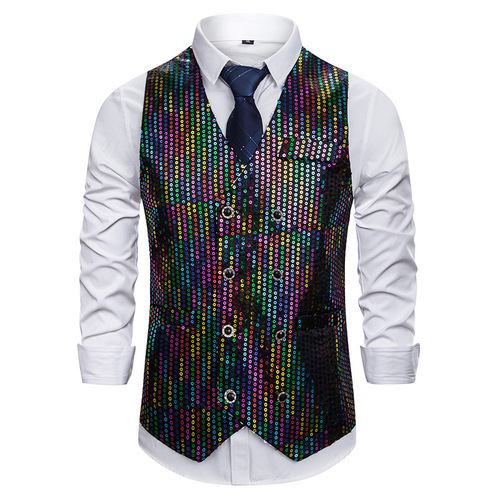 Men's singers gogo dancers stage costumes rainbow sequined vest waistcoats Photo studio photo singer emcee vest