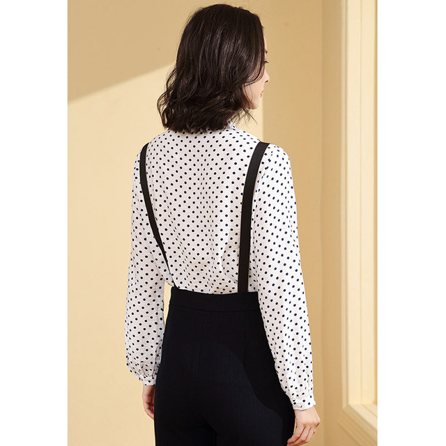 Chiffon Long Sleeve Polka Dot Shirt women’s Korean bow ribbon elegant printed shirt